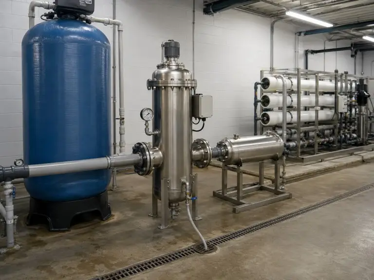 Self cleaning filter installed upstream of RO membrane system as coarse pretreatment protection in industrial water treatment plant