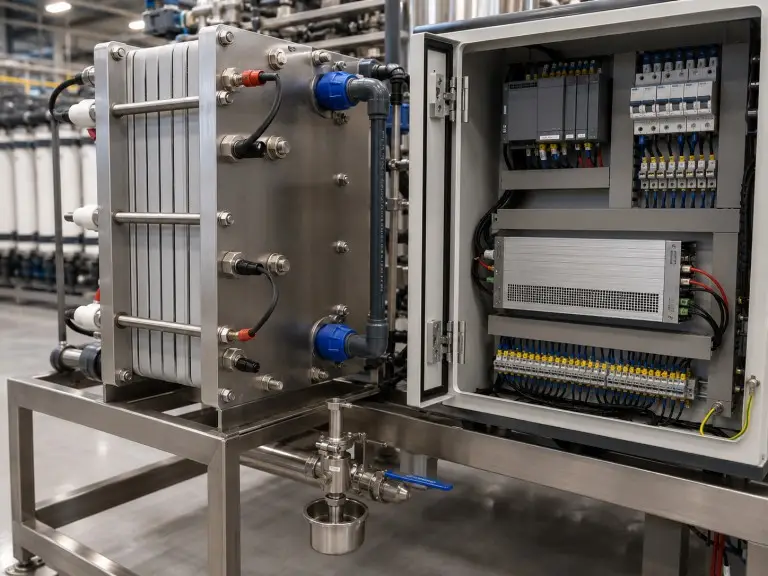 EDI control panel and module stack detail for industrial ultrapure water system