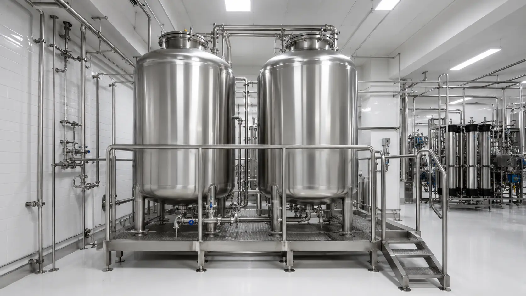 Water storage tank installation in food and beverage factory water treatment system