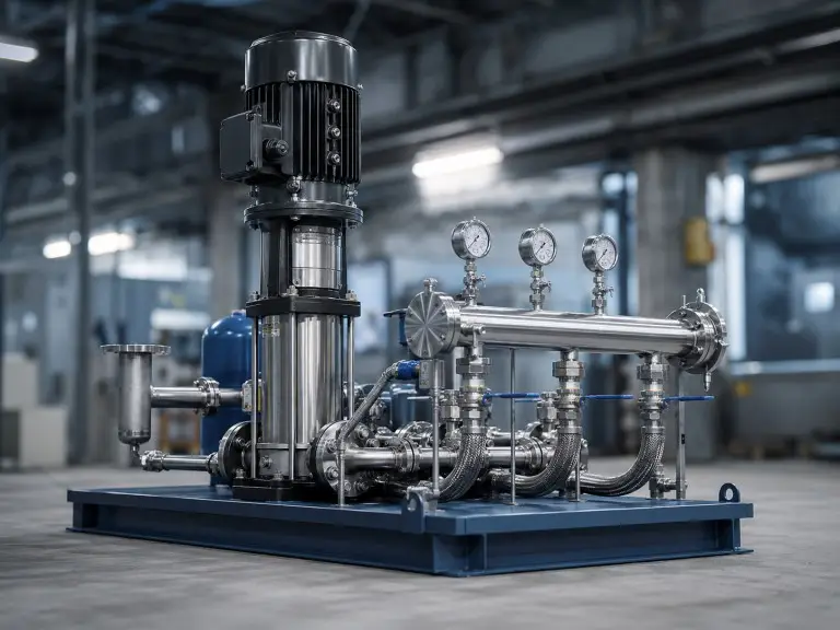 High pressure pump for RO system - industrial stainless steel multistage centrifugal pump skid with discharge pipework