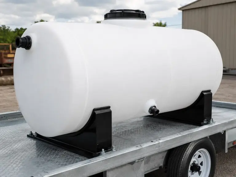 Horizontal PE water tank on saddle supports - transport-grade LLDPE configuration