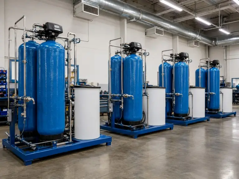 Industrial water softener system for calcium and magnesium hardness removal