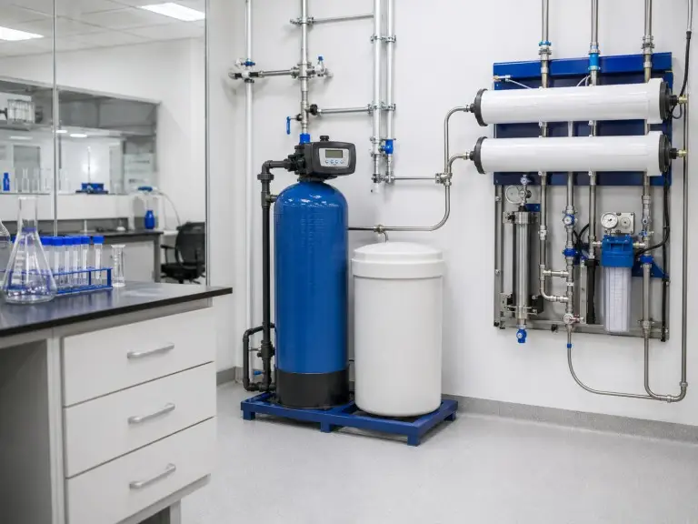 Lower volume water softener before demineralizers or RO systems