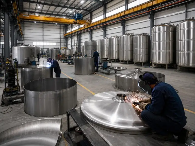 Industrial water storage tanks and pressurized supply system integrated with treatment line