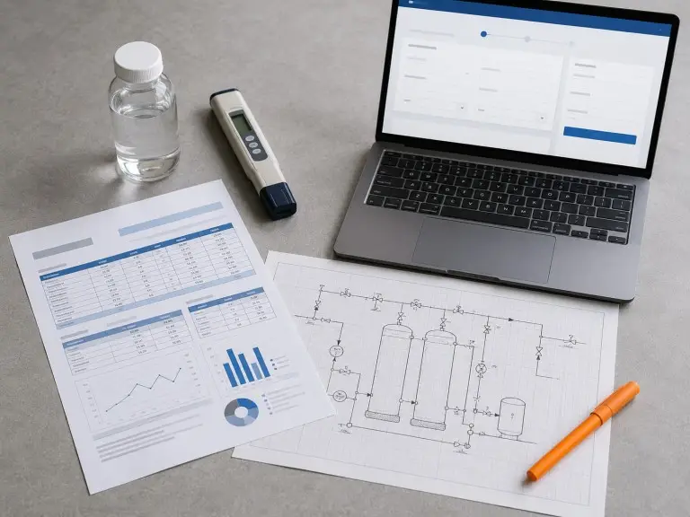 Water analysis report and sizing checklist for single valve single tank water softener quotation