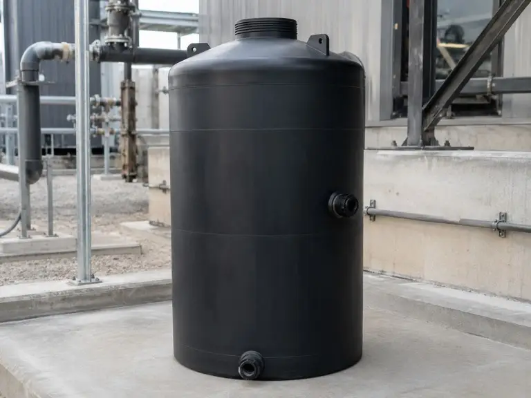 Vertical cylindrical black PE water storage tank - outdoor UV-stabilized LLDPE, 5,000 L capacity