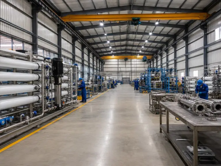 Water treatment equipment assembly workshop — food and beverage water treatment system production