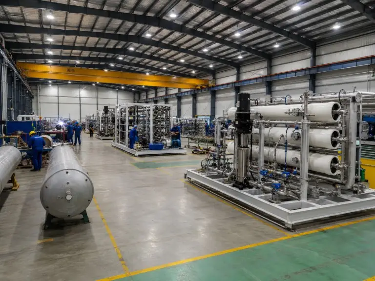 Water treatment equipment assembly workshop — seawater desalination plant and SWRO system production