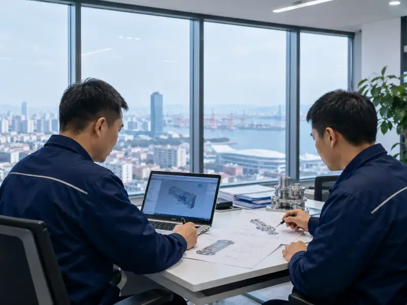 Hiju engineering team reviewing inquiries at Qingdao office