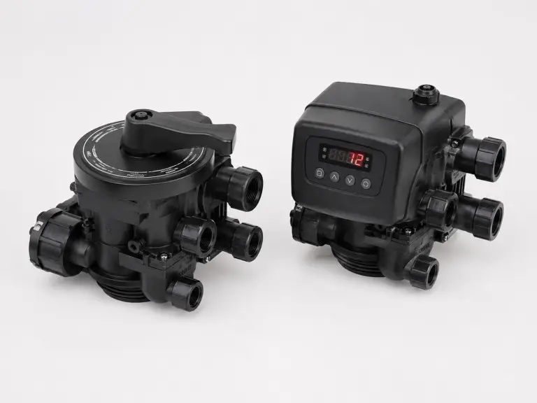 Manual and automatic multiport control valves for water treatment filter and softener systems - Hiju