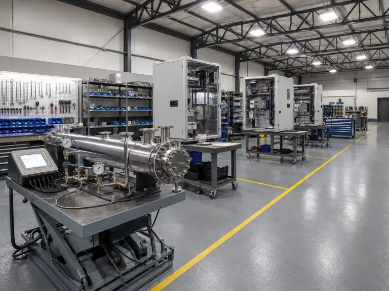 Water disinfection equipment assembly and quality inspection station inside enclosed production workshop