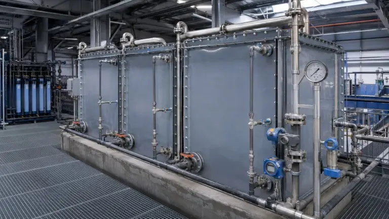 FRP buffer water tanks in industrial facility — process water storage pre-treatment