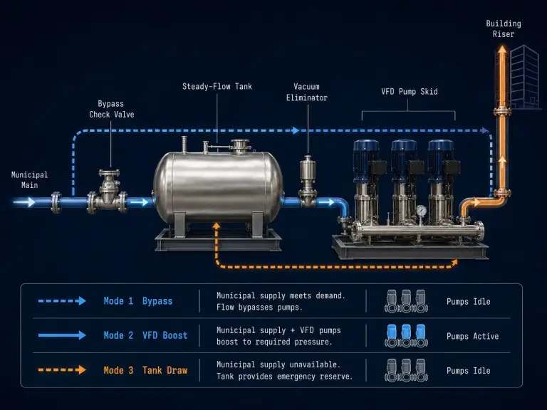 Non-negative pressure water supply unit for high-rise building water systems