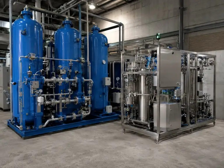 PSA oxygen concentrator connected to an ozone generator skid