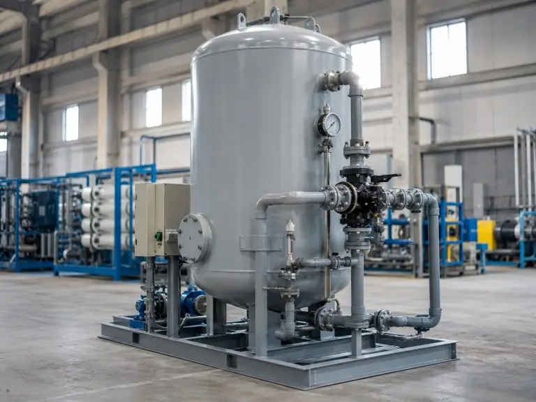 Quartz sand filter vessel for coarse sediment clarification with industrial backwash configuration