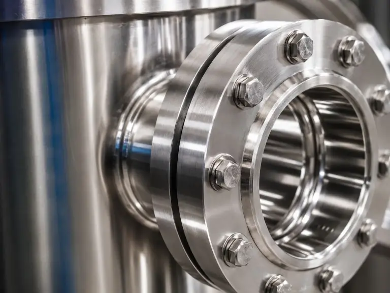 SS316L stainless steel cartridge filter housing with flanged connection detail, electropolished interior finish