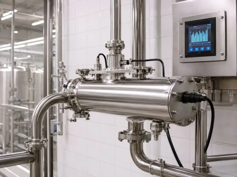 UV sterilizer installed in a food and beverage dairy processing water line