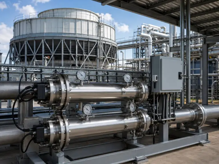 Industrial UV water treatment system on cooling tower makeup water inlet line