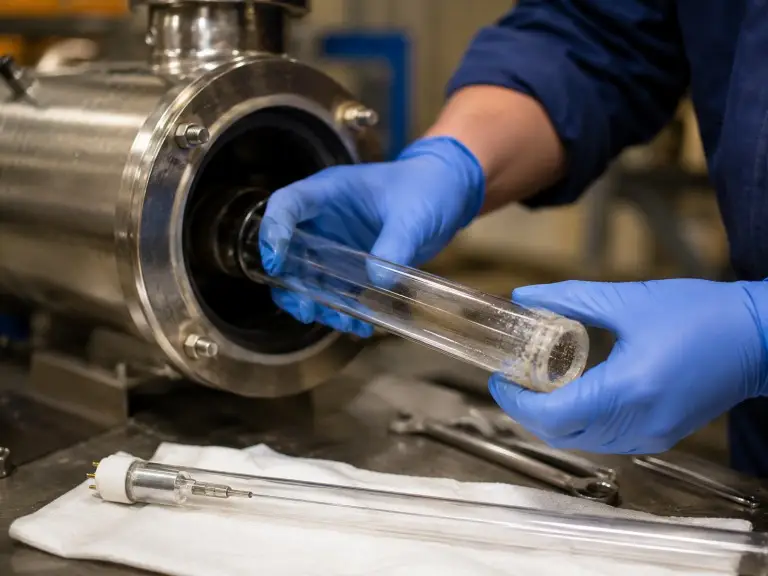 Quartz sleeve cleaning and UV lamp replacement maintenance for industrial UV sterilizer