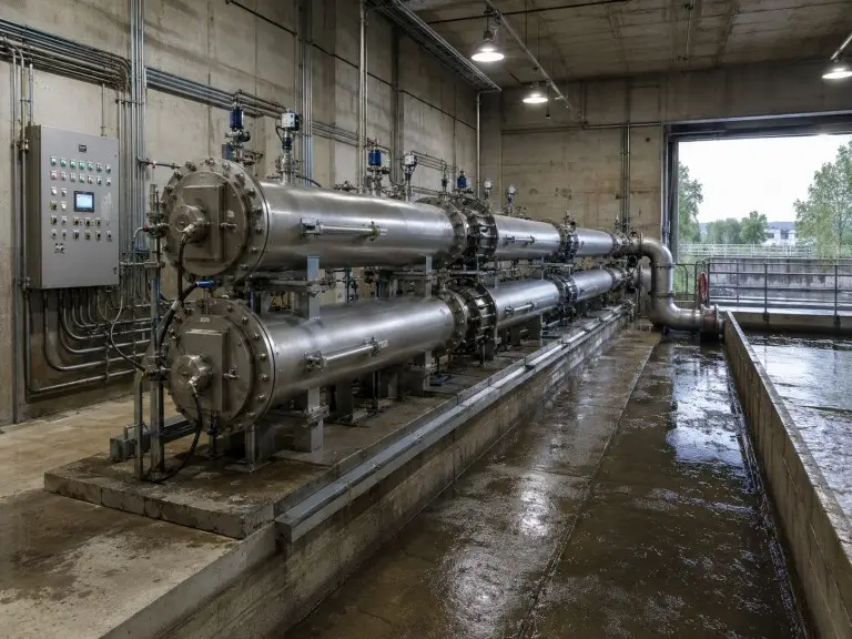 UV disinfection system for wastewater tertiary treatment before discharge