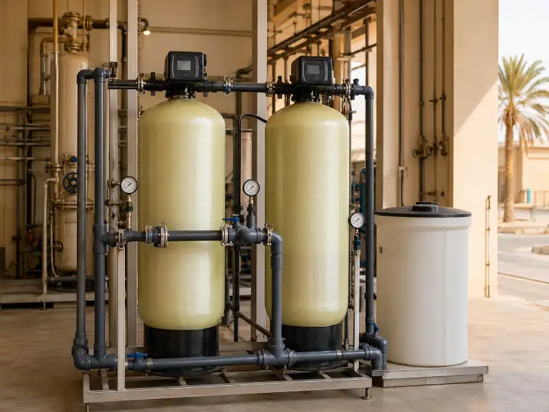 Industrial water softener system deployed at export project site