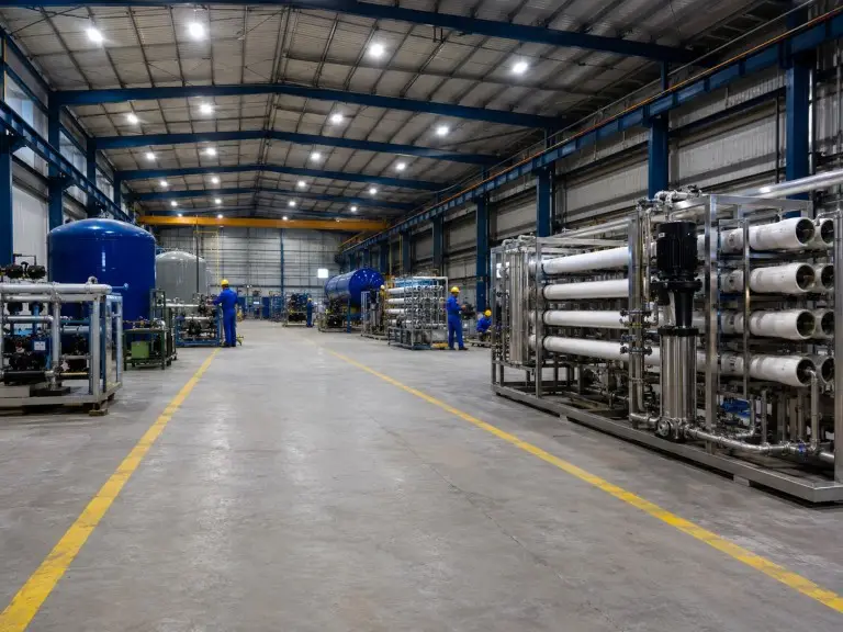 Water treatment equipment assembly workshop — community drinking water treatment system production
