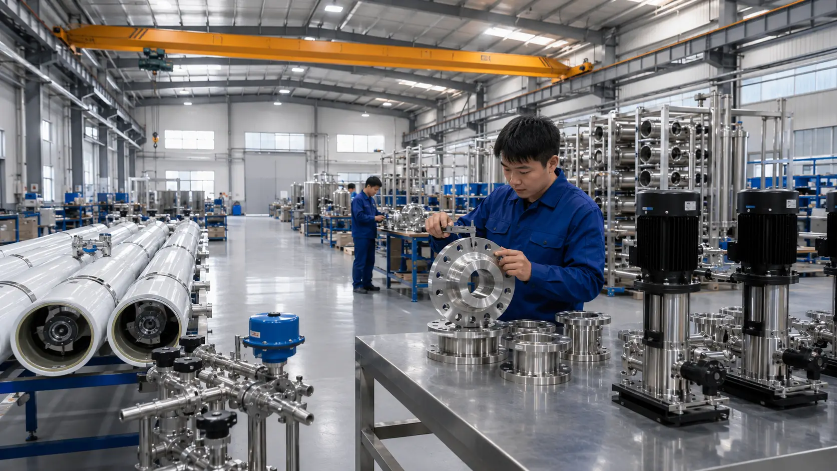 Water treatment component assembly and quality inspection workshop in Qingdao factory