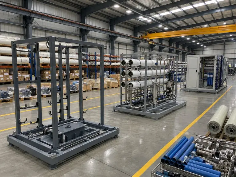 Hiju manufacturing workshop with industrial water treatment system assembly