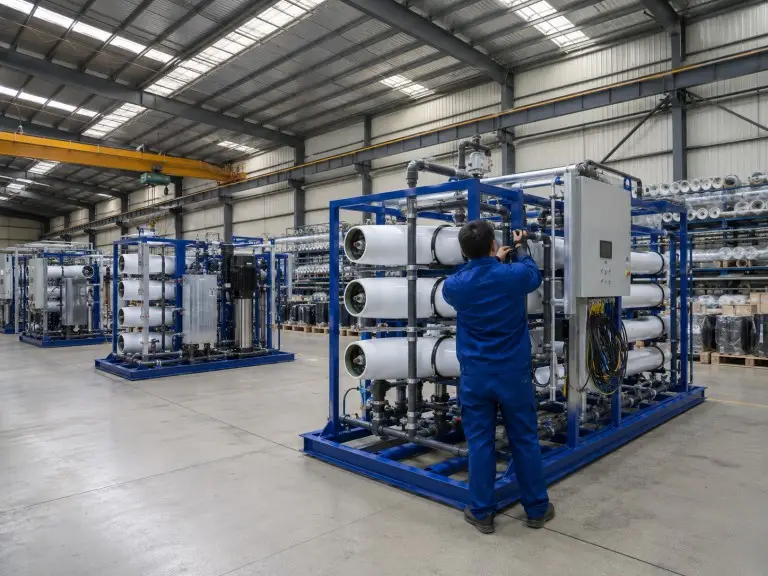 Hiju Qingdao manufacturing facility workshop showing water treatment equipment production
