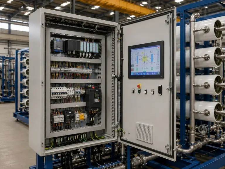 PLC control panel inspection and wiring verification for RO system at Hiju factory