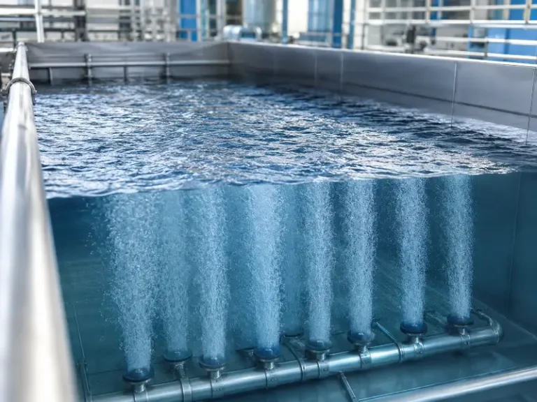 Diffused aeration system raising dissolved oxygen in an industrial water treatment tank