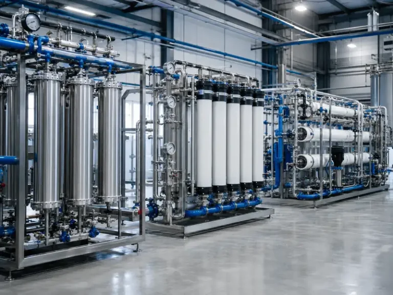 Industrial membrane filtration system with MF UF NF and RO skids arranged for water treatment
