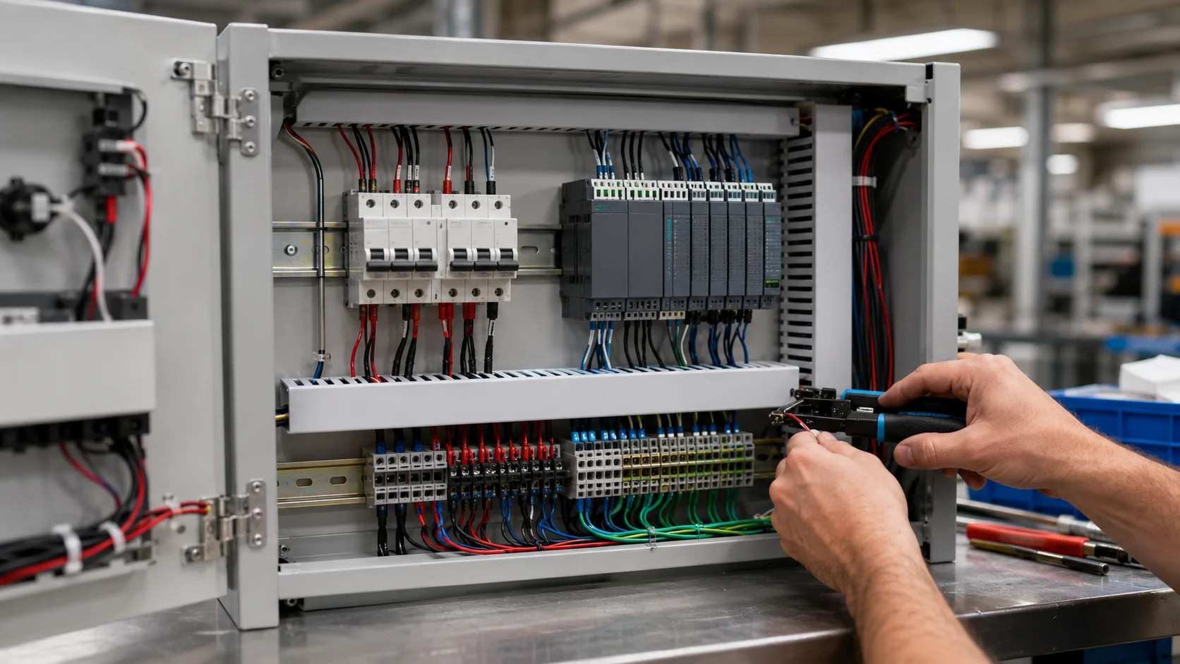 Electrical panel wiring and PLC configuration zone for water treatment control systems