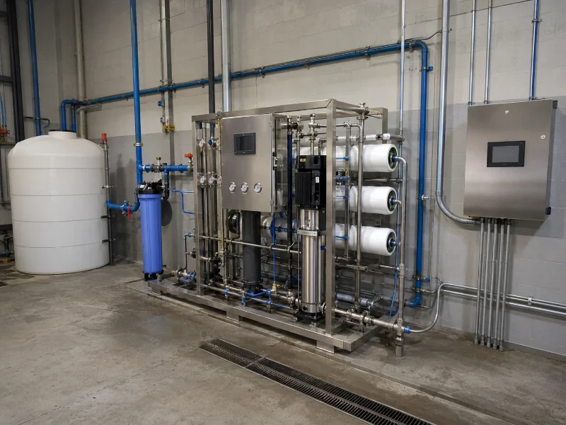 Enclosed fabrication workshop where reverse osmosis system skids and membrane pressure vessels are assembled and pressure-tested before shipment